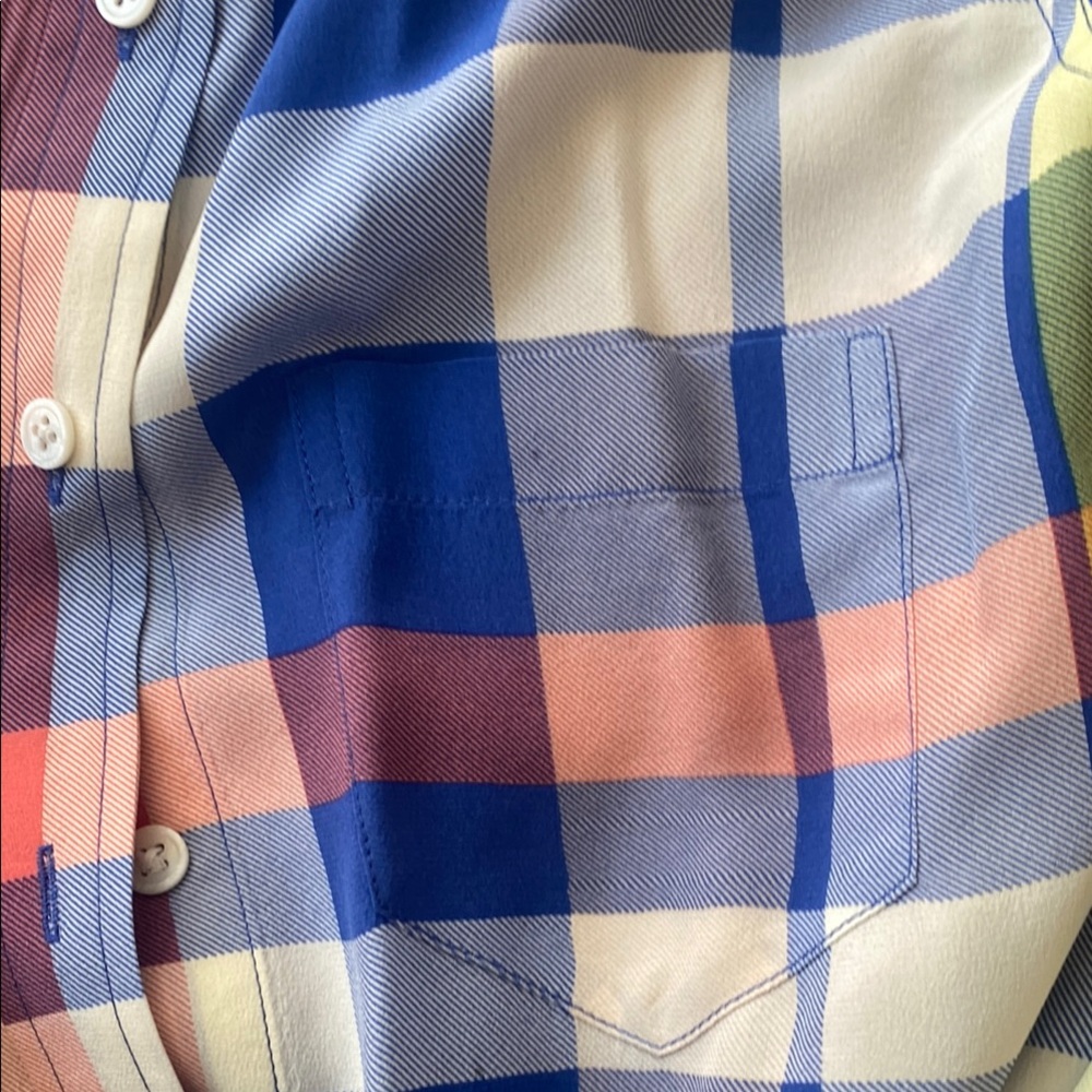 Equipment Blue and Pink Fitted Button Down Blouse BBB - Picture 3 of 7